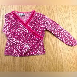 Pink heart-print Italian-made sweater with ruffles